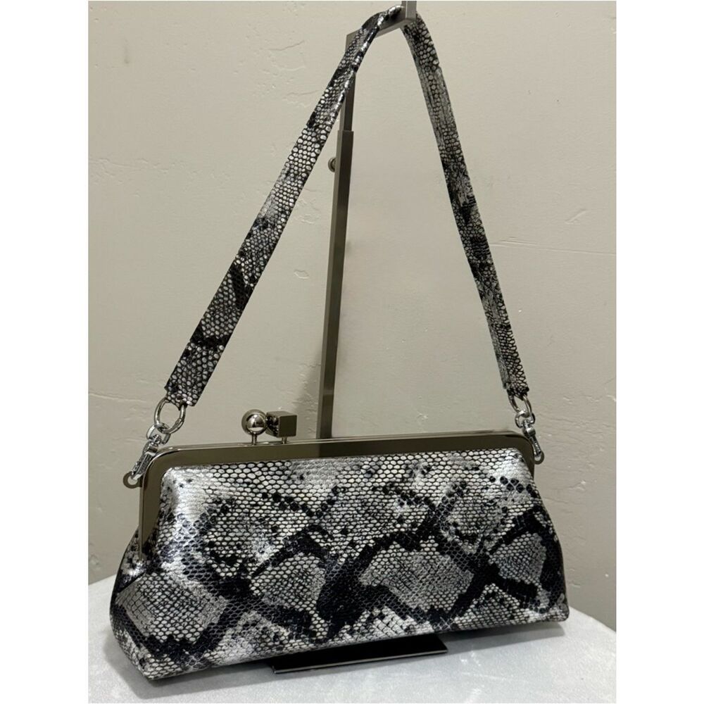 Embossed Snakeskin Leather Handmade Unique Kisslock Clutch Bag, Multi Use Style